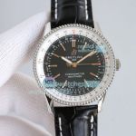 Swiss Replica Breitling Navitimer 1 Automatic Watch SS Black Dial Black Leather